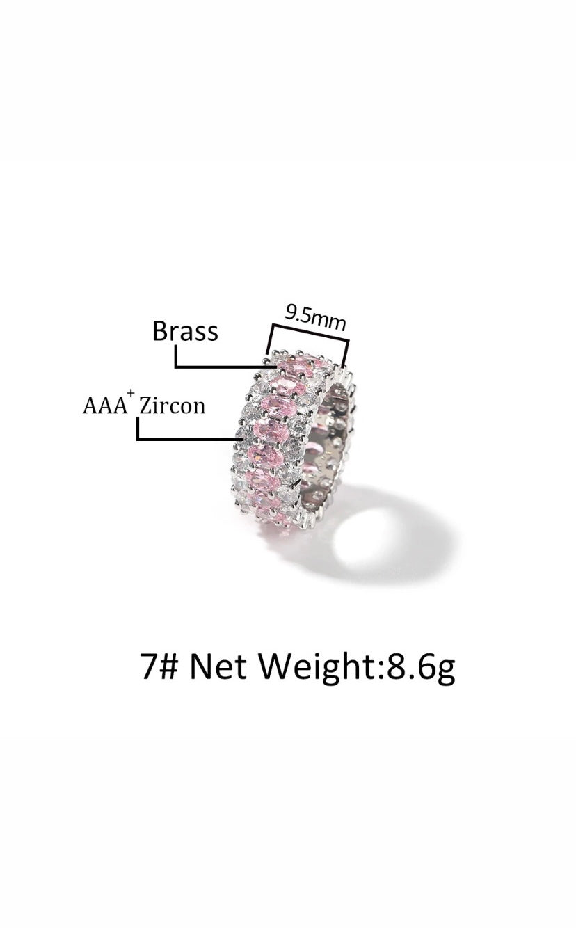 Pink Bling Three Row Tennis Ring