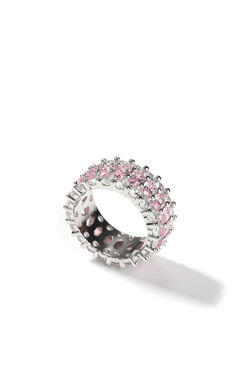 Pink Bling Three Row Tennis Ring
