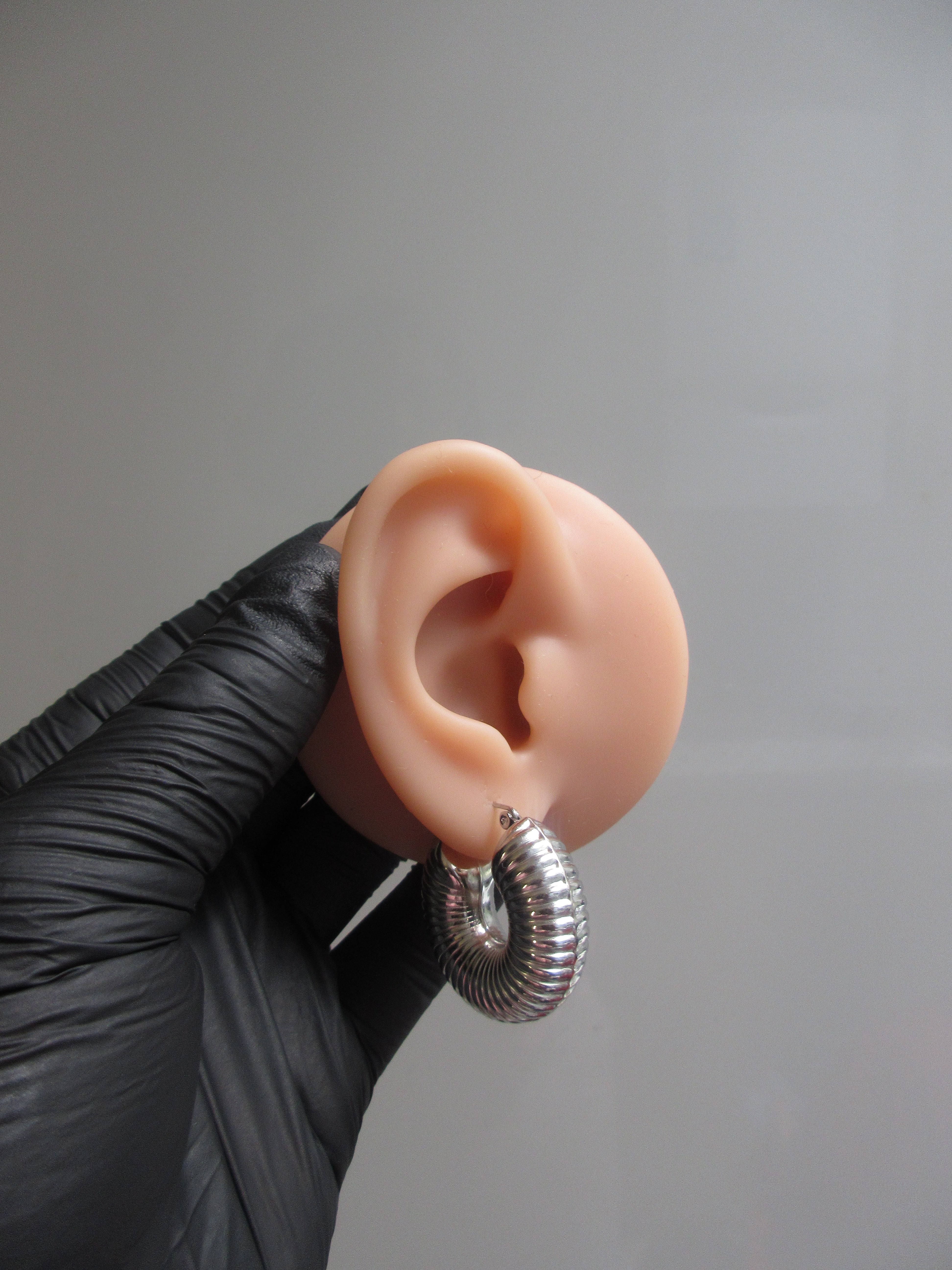 Ribbed Chunky Sliver Hoop Earrings