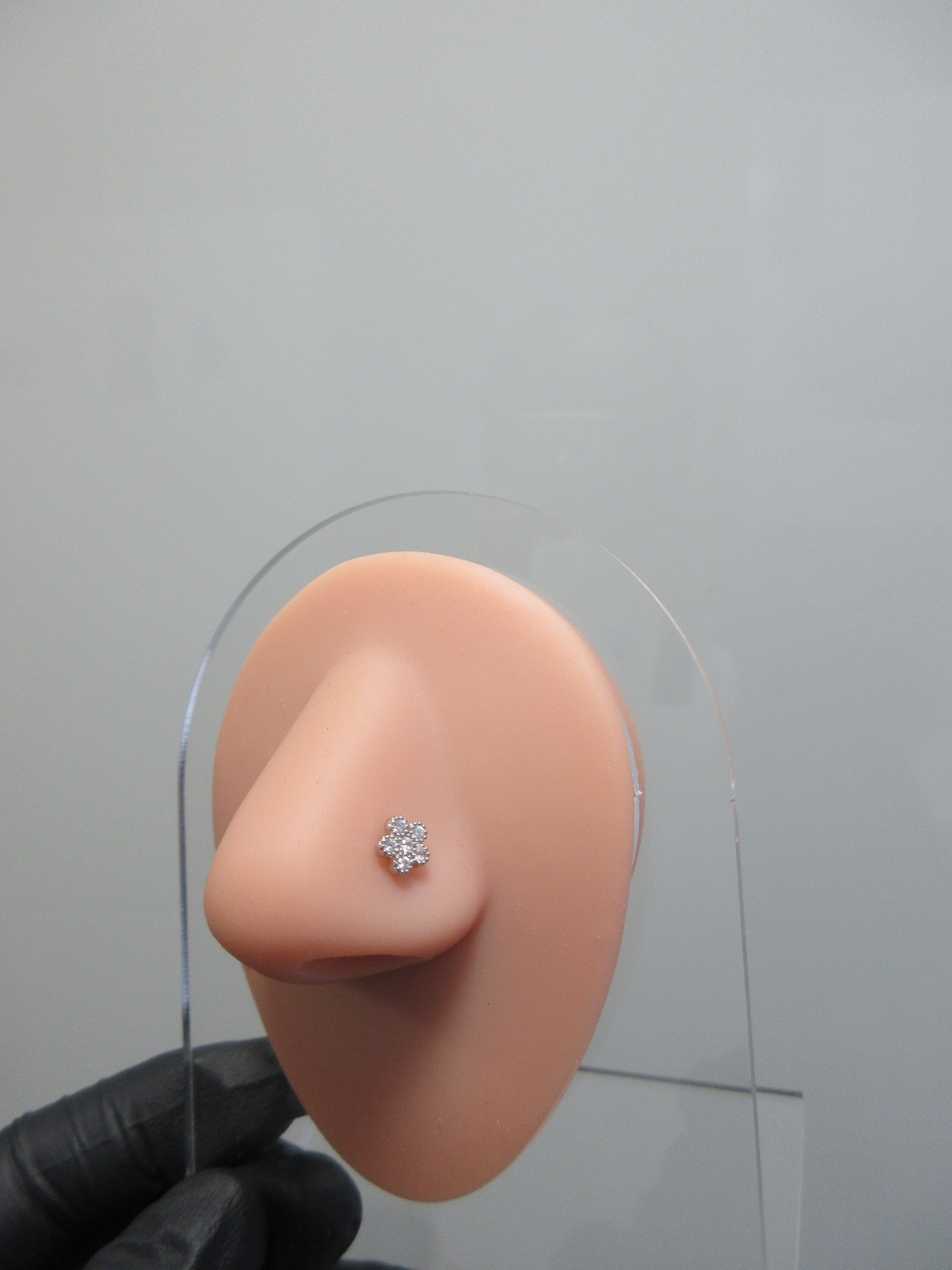 Silver-Tone Crystal Flower Nose Stud