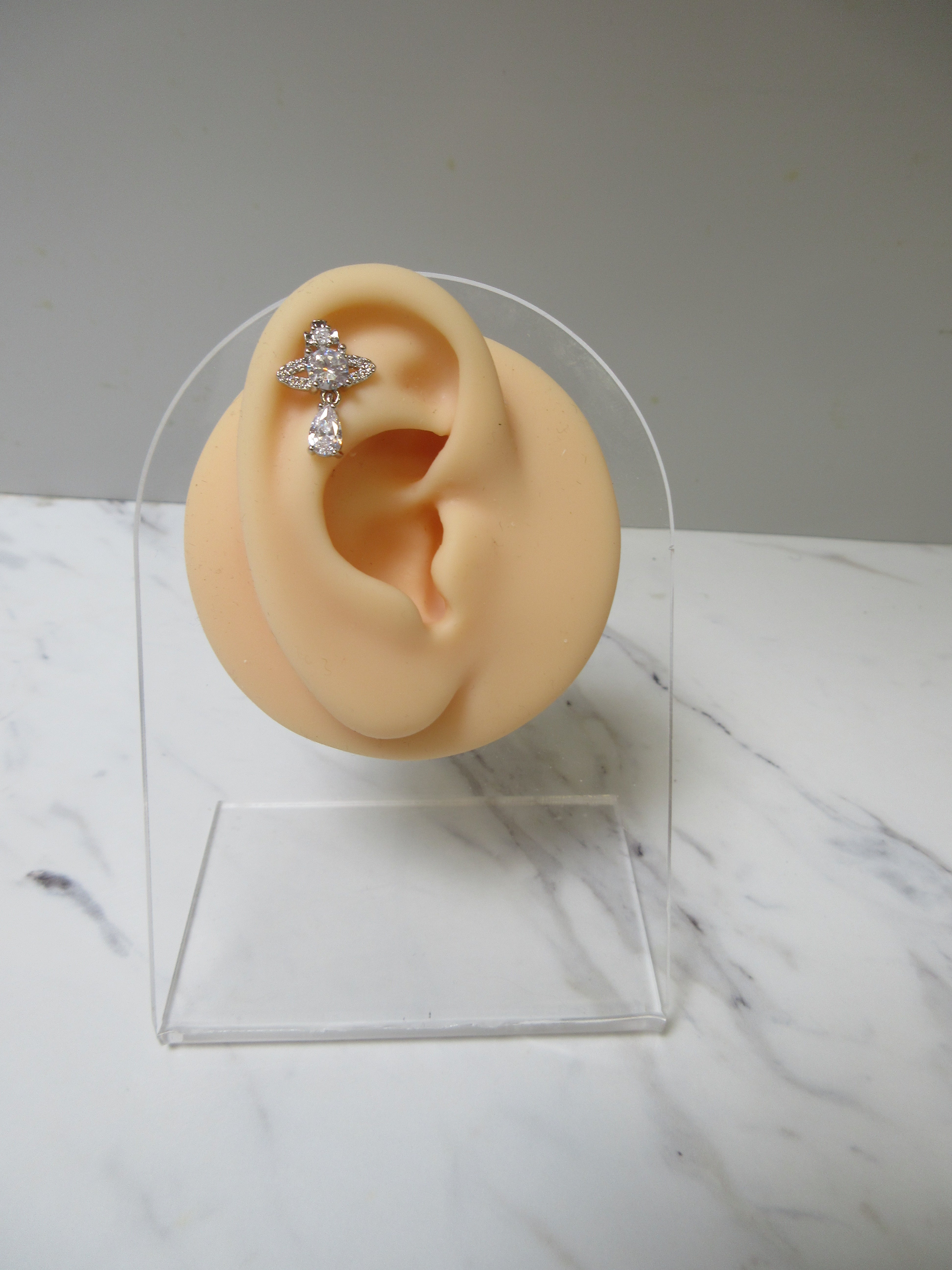 Silver-Tone Crystal Titanium Cartilage Earring