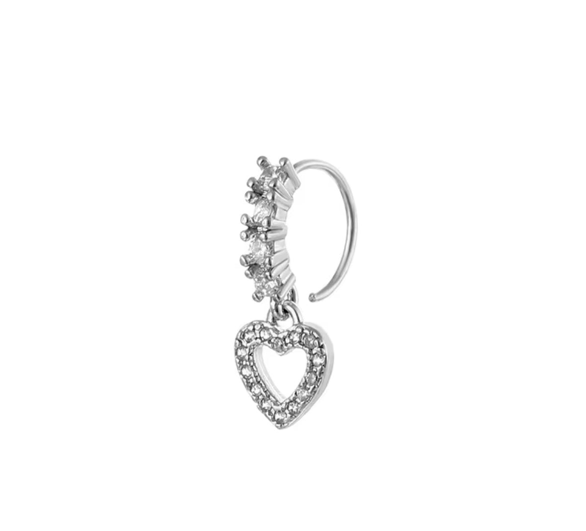 Crystal Heart Dangle Nose Ring