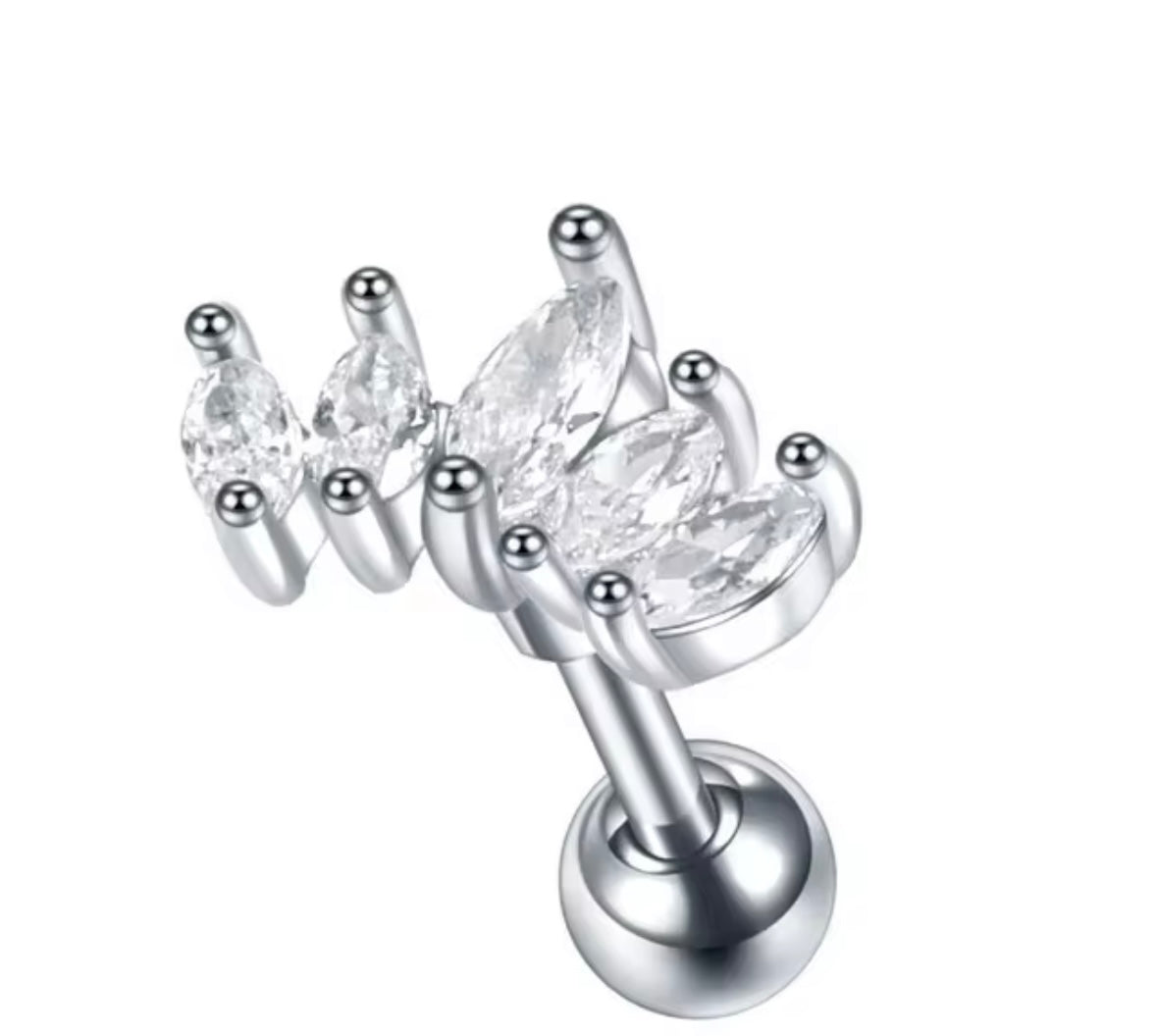 Silver-Tone Crystal Crown Tragus Earring