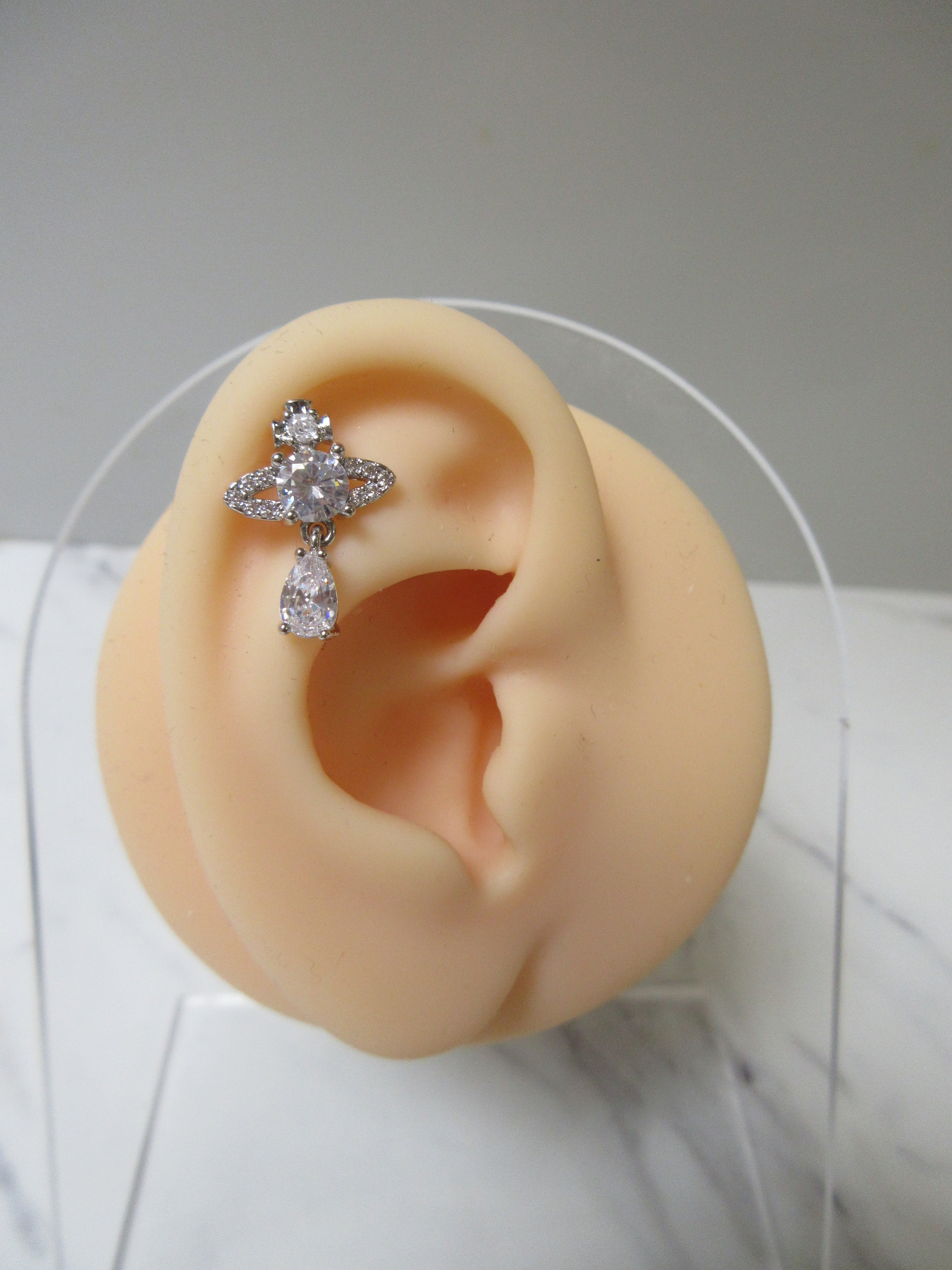 Silver-Tone Crystal Titanium Cartilage Earring
