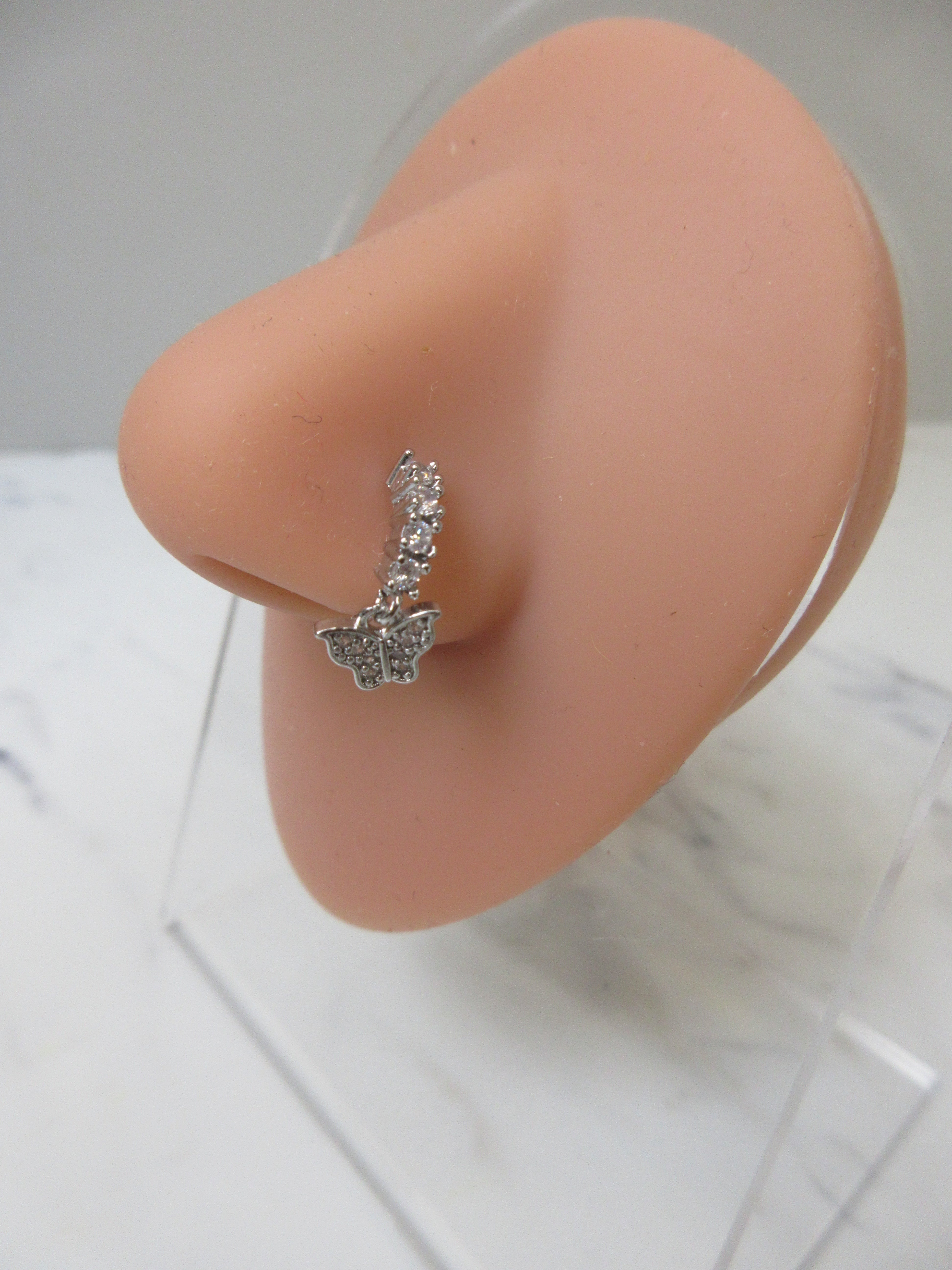 Silver-Tone Crystal Butterfly Nose Ring