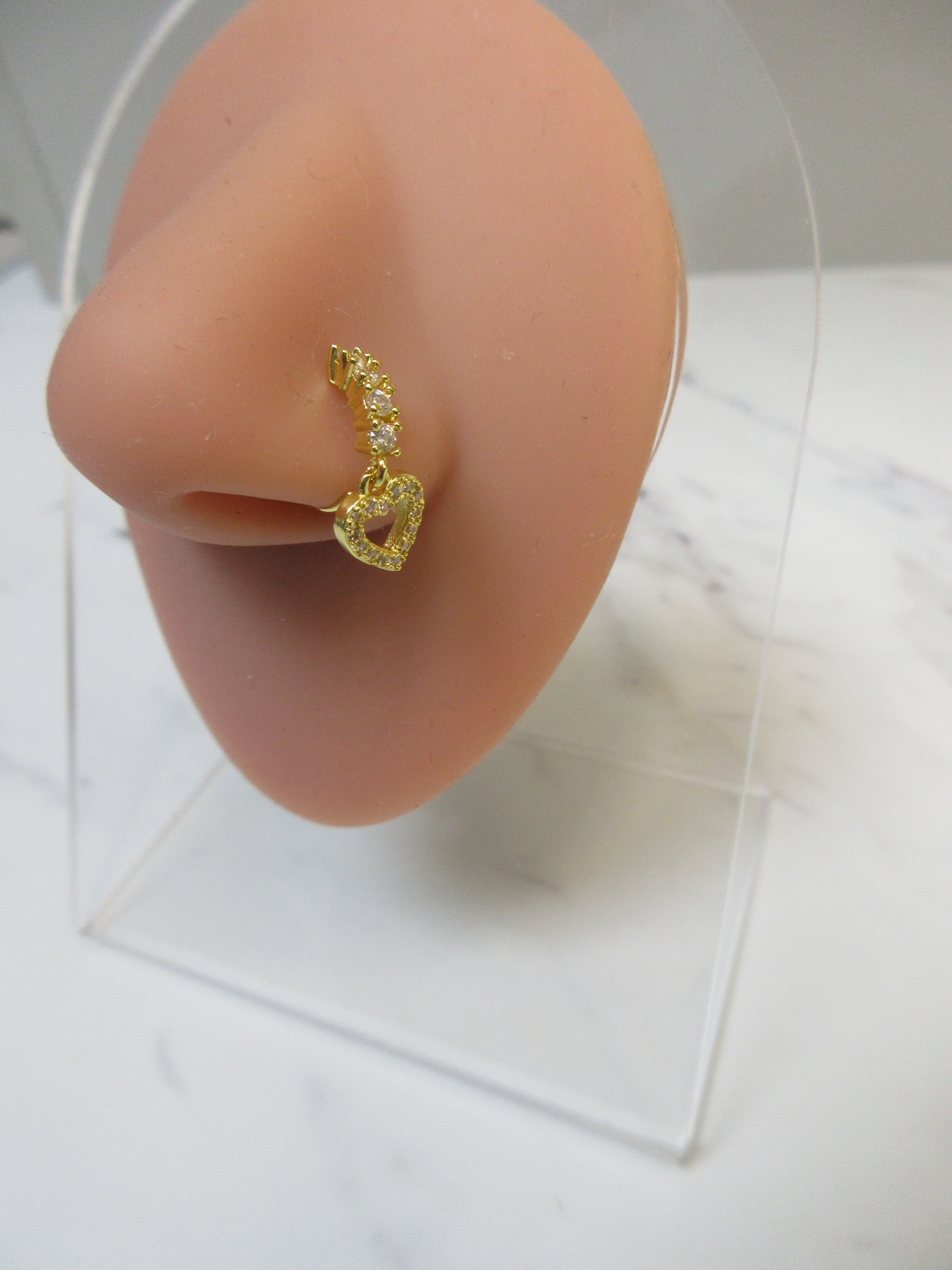 Crystal Heart Dangle Nose Ring