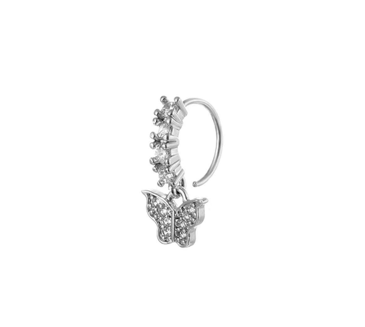 Silver-Tone Crystal Butterfly Nose Ring