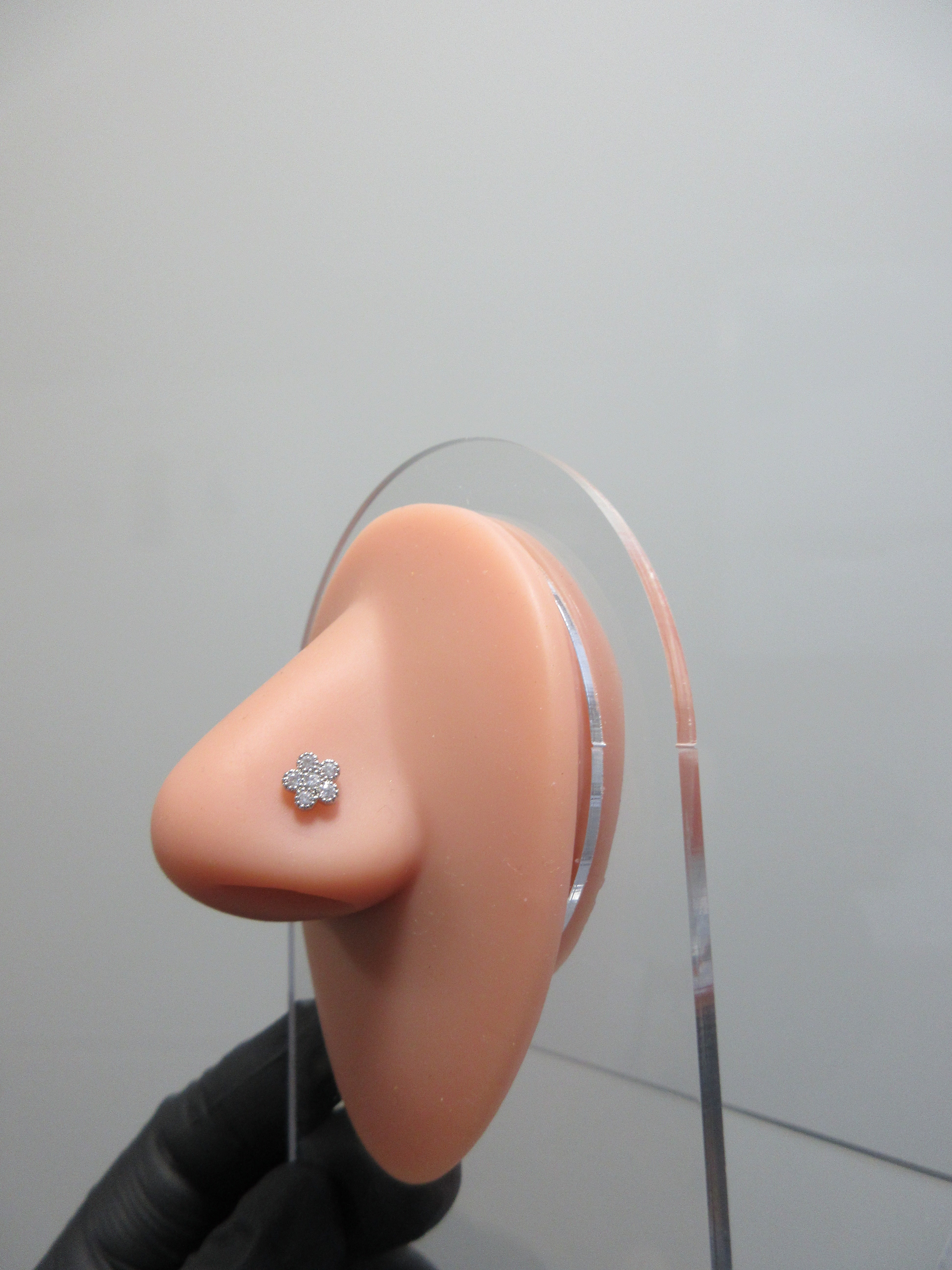 Silver-Tone Crystal Flower Nose Stud