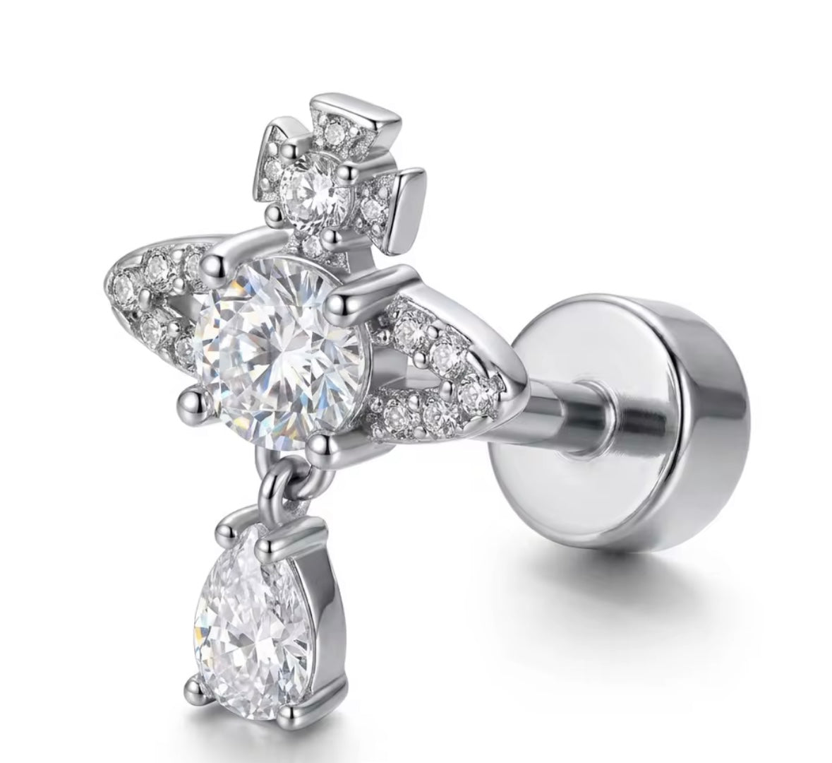 Silver-Tone Crystal Titanium Cartilage Earring