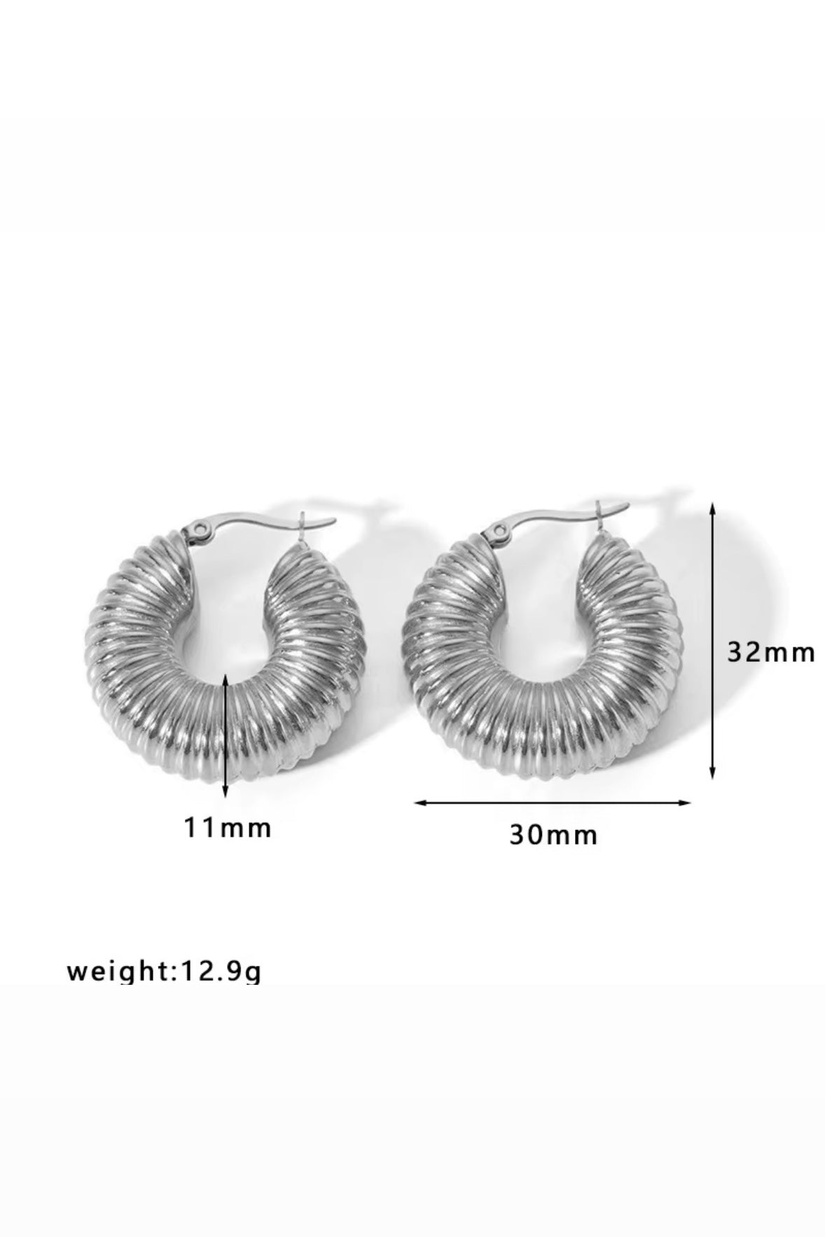 Ribbed Chunky Sliver Hoop Earrings
