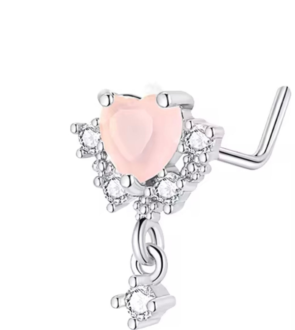 Pink Heart Nose Ring
