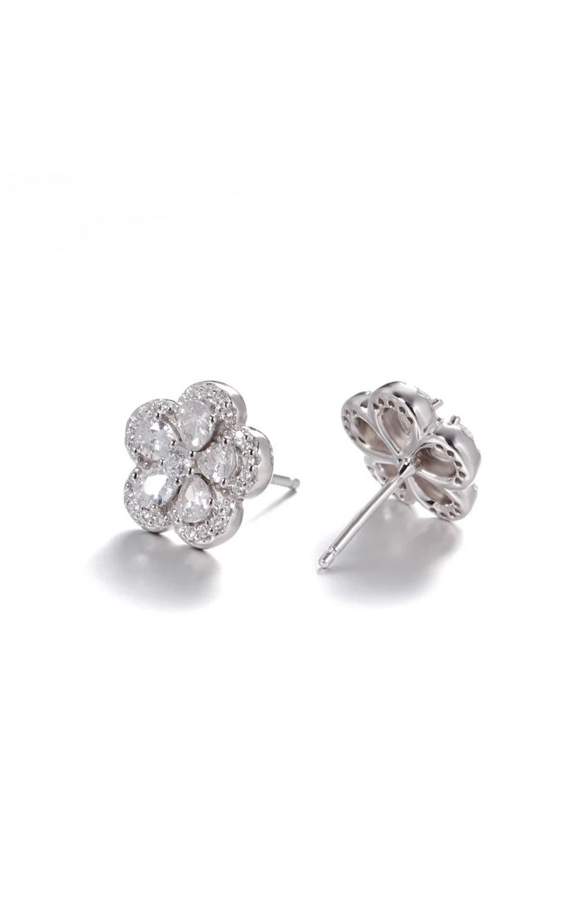 Diamond Flower Stud Earrings