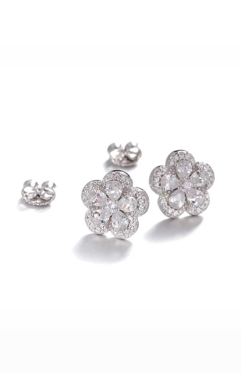 Diamond Flower Stud Earrings